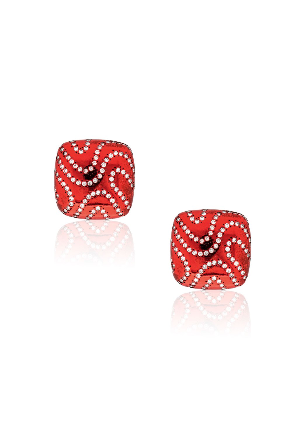 Kessaris-Diamond Bright Red Earrings