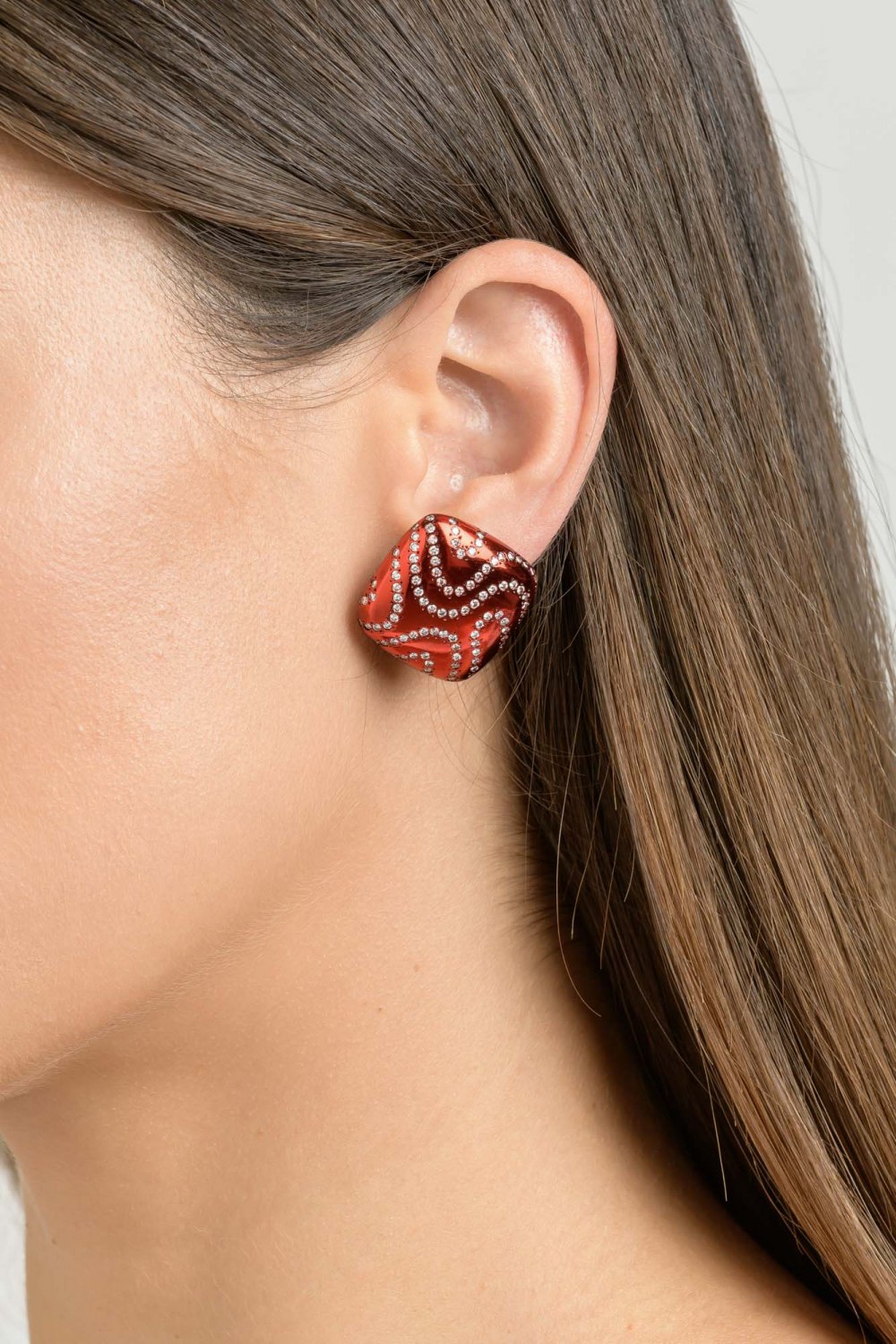 Kessaris-Diamond Bright Red Earrings