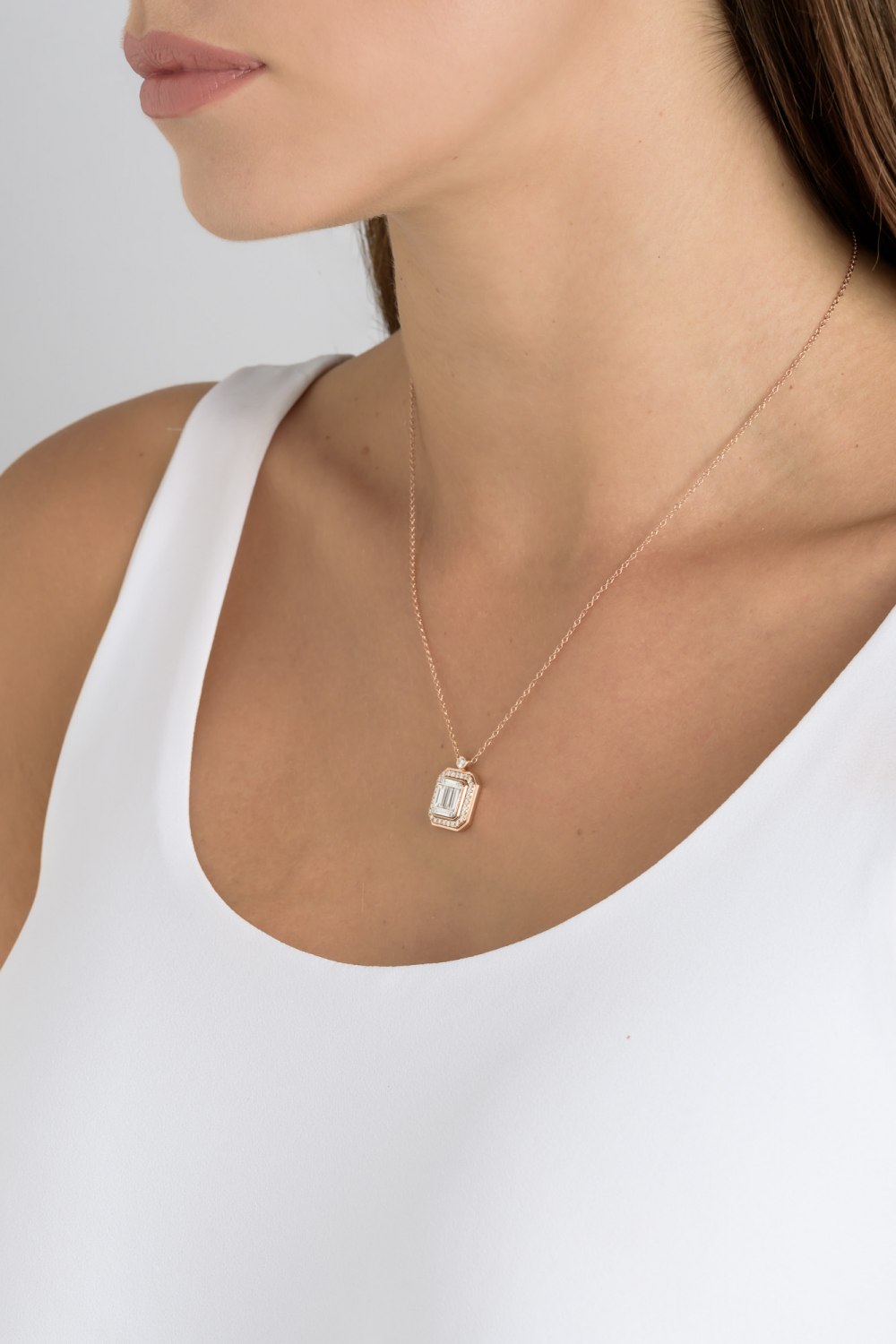 Kessaris-Diamond Cluster Emerald Pendant Necklace