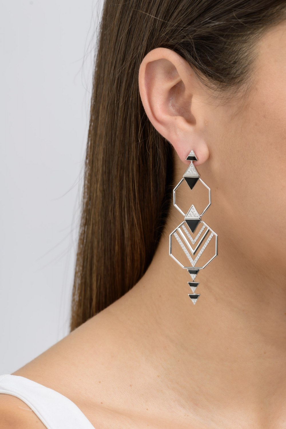Geometrical Enamel Diamond Earrings