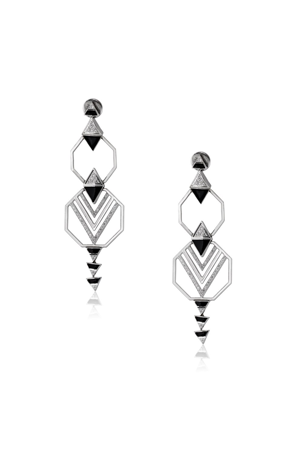 Geometrical Enamel Diamond Earrings