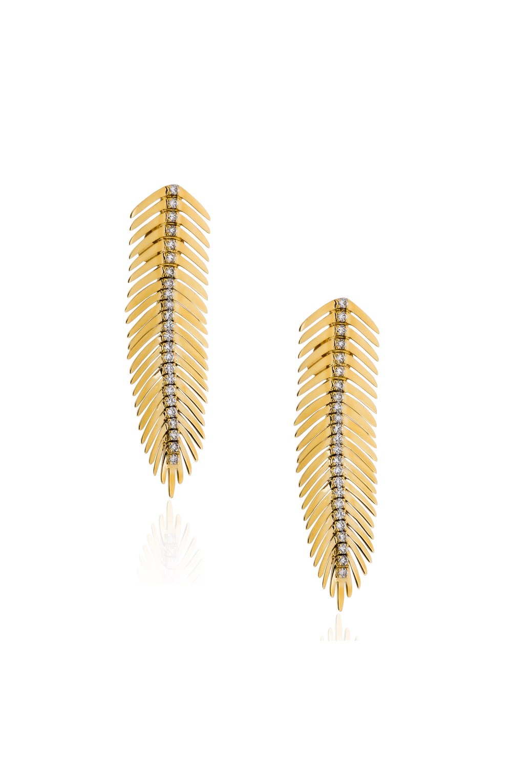 Kessaris-Gold Diamond Feather Earrings