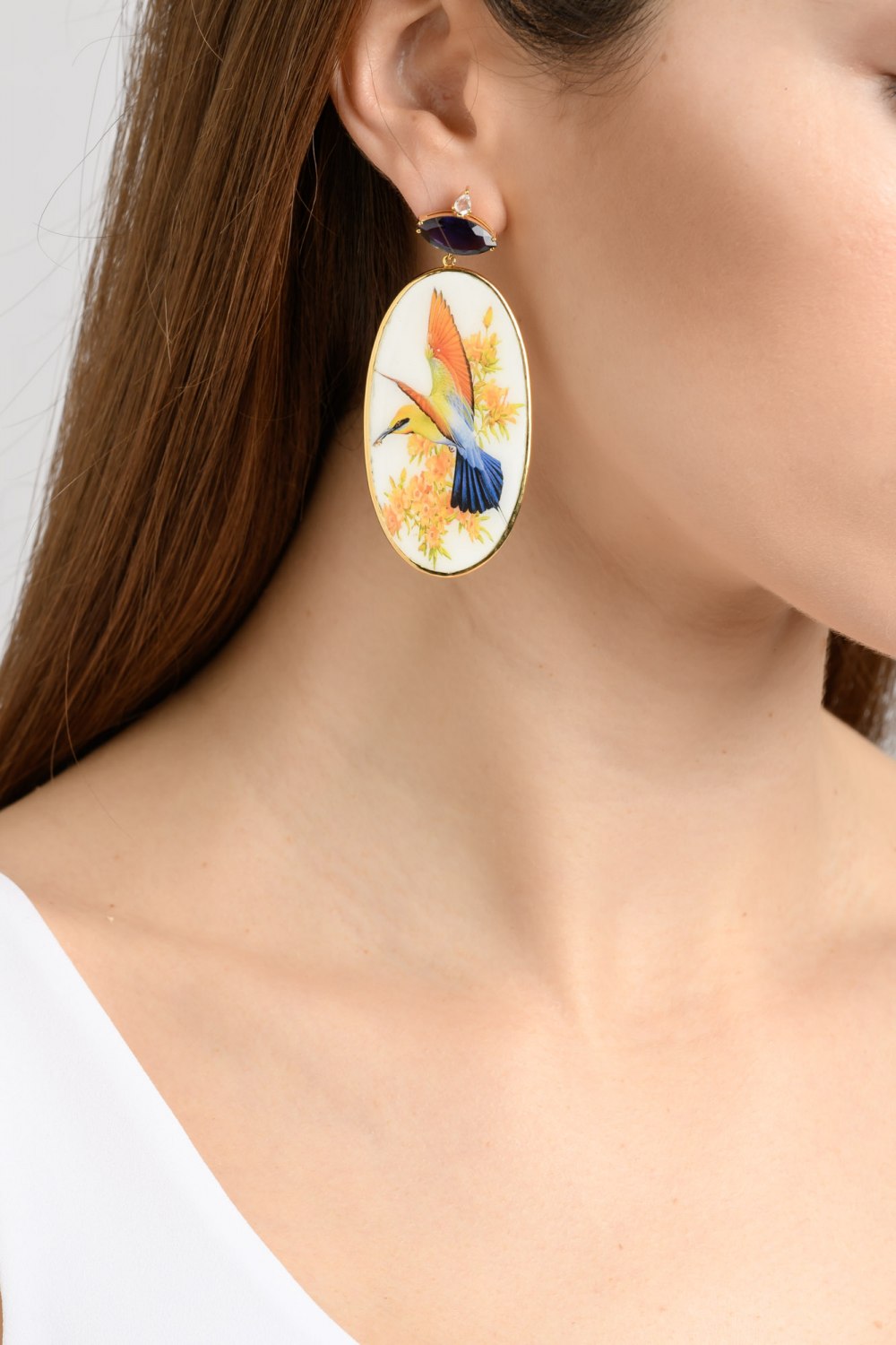 Hand-painted Bird Gold Earrings