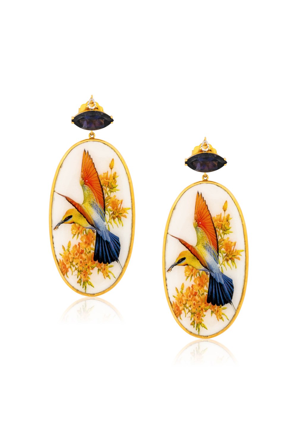 Hand-painted Bird Gold Earrings