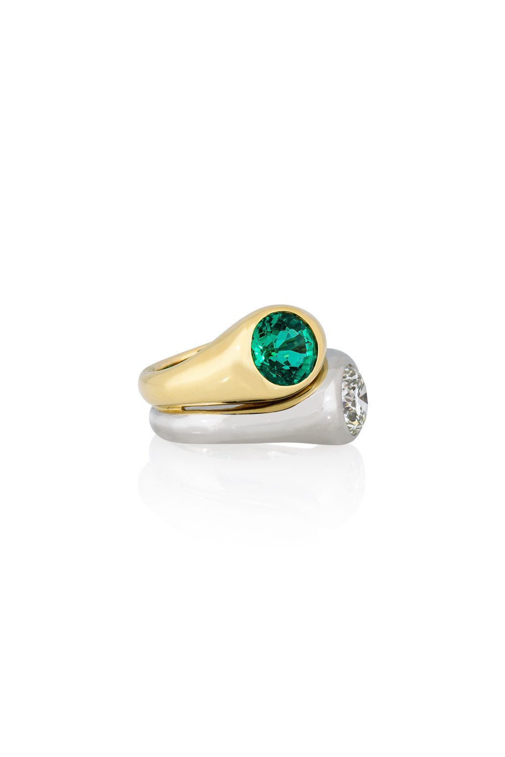 Yellow & White Gold Brilliant Diamond Emerald Ring