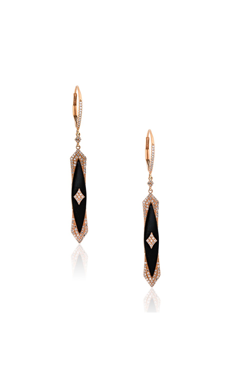 Kessaris-Onyx Diamond Dangle Earrings