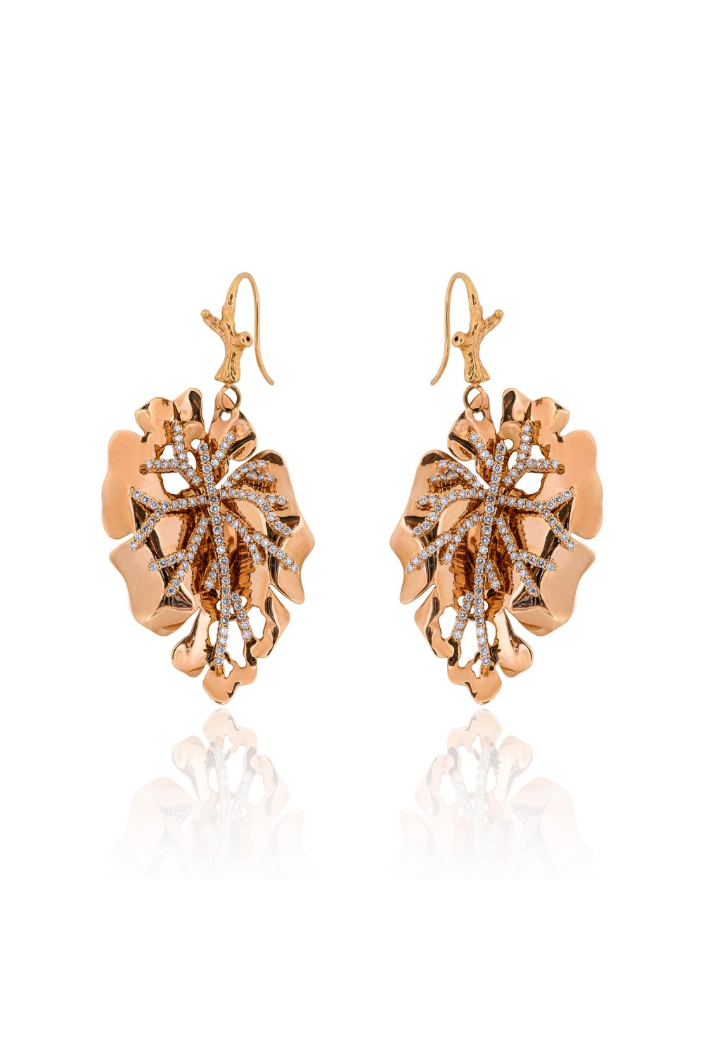 Kessaris-Gold Diamond Maple Leaf Earrings