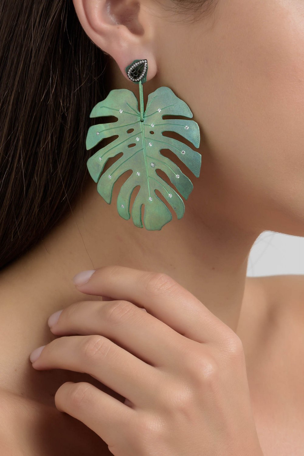 Tropicalia Green Titanium Earrings with Diamond Studs 