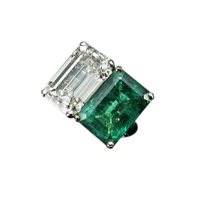 Emerald & Diamond Twin Stone Ring
