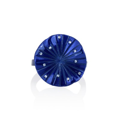 Mini Disco Clique Blue Titanium Diamond Ring