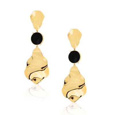 Supero Black Onyx Gold Long Earrings
