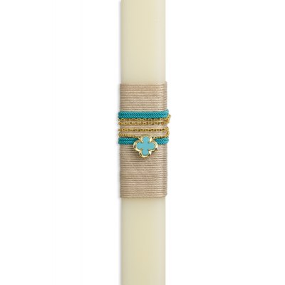 KESSARIS - Silver Turquoise Four-Leaf Clover Handmade Easter Candle