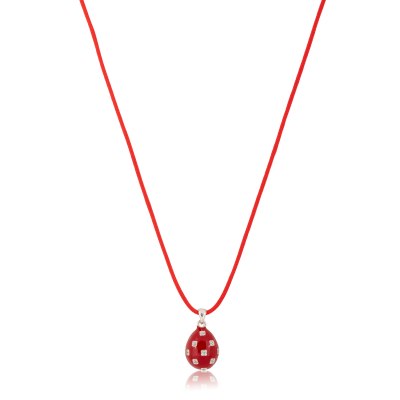 KESSARIS - Silver Red Enamel Egg Pendant Necklace