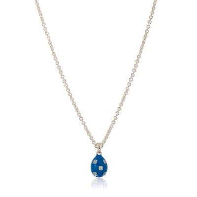 KESSARIS - Silver Blue Enamel Egg Pendant Necklace