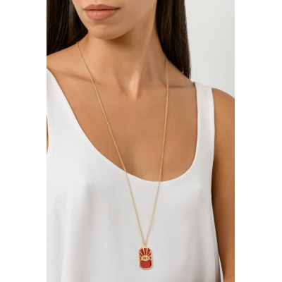 KESSARIS - Lucky Charm 2023 The Eye of Horus Carmine Red Necklace Gold Plated