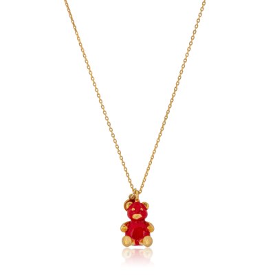 KESSARIS - Lucky Charm 2023 Red Teddy Bear Silver Necklace