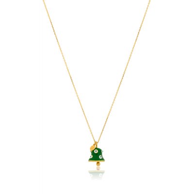 KESSARIS - Lucky Charm 24 Green Jingle Bell Silver Necklace