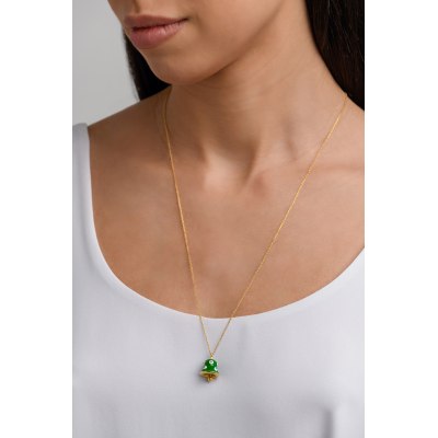 KESSARIS - Lucky Charm 24 Green Jingle Bell Silver Necklace