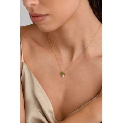 KESSARIS - Lucky Charm 24 Green Mushroom Silver Necklace