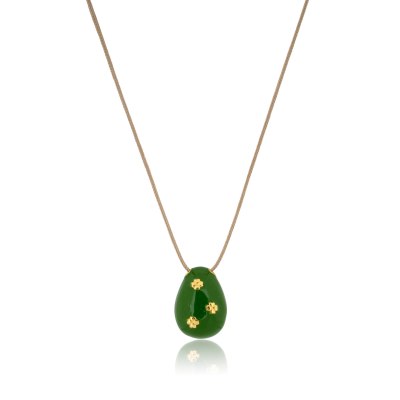 KESSARIS - Golden Four-Leaf Clovers Egg Pendant Necklace