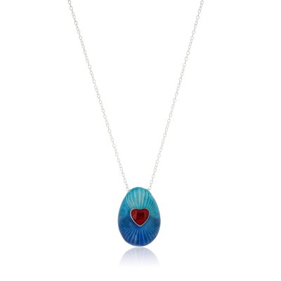 KESSARIS - Vivid Heart Gradient Blue Easter Egg Pendant Necklace