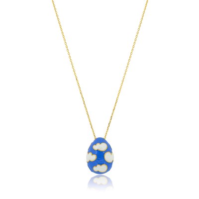 KESSARIS - Dreamy Clouds Blue Easter Egg Pendant Necklace