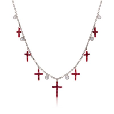 KESSARIS - Ruby Crosses Diamond Necklace