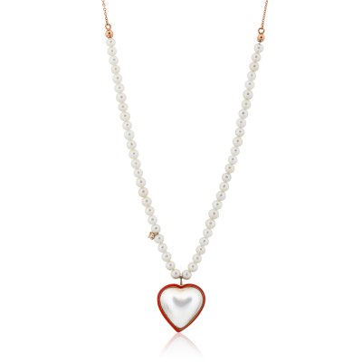 KESSARIS - Pearl Diamond Heart Necklace