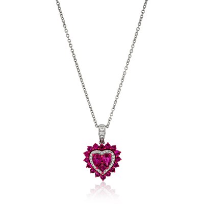 KESSARIS - Dazzling Ruby Heart Necklace