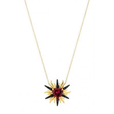 Red Heart In Yellow Gold Sun With Black Diamonds 