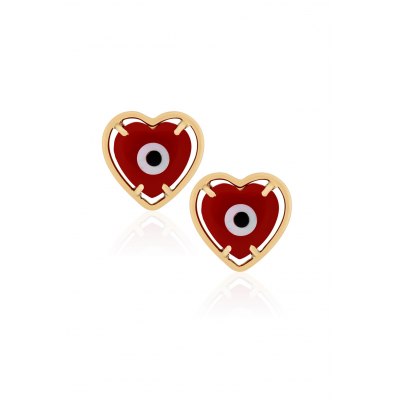 Evil Eye Red Heart Stud Earrings