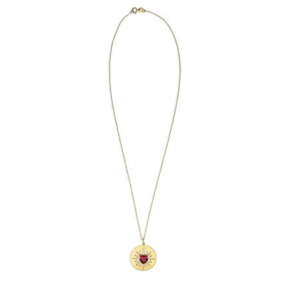 Red Heart In Round Yellow Pendant Necklace with Ray Cut-Outs