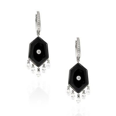 Kessaris-Black Onyx Diamond Drop Earrings