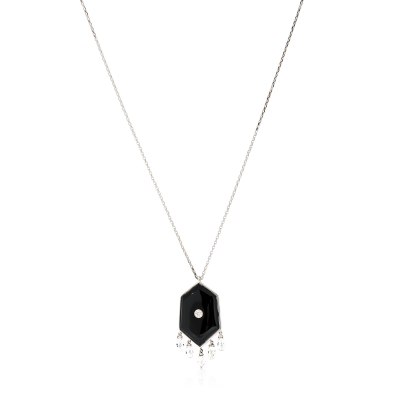 Kessaris-Black Onyx Diamond Pendant Necklace