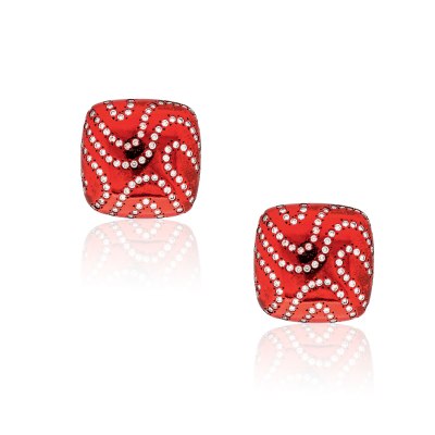 Kessaris-Diamond Bright Red Earrings
