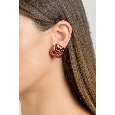 Kessaris-Diamond Bright Red Earrings