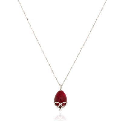Diamond Gold Red Egg Pendant Necklace