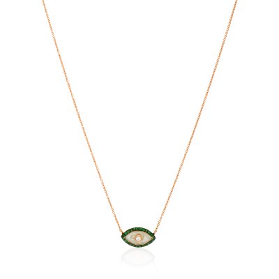 Green Evil Eye Diamond Pendant Necklace