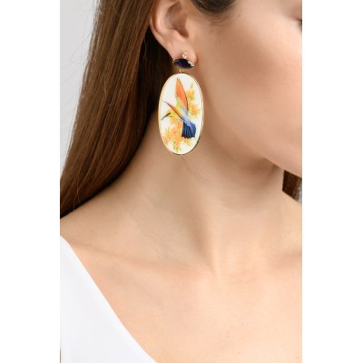 Hand-painted Bird Gold Earrings