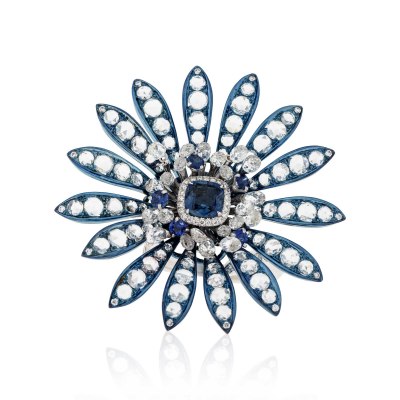 Sapphire & Diamond Flower Cocktail Ring