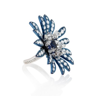 Sapphire & Diamond Flower Cocktail Ring