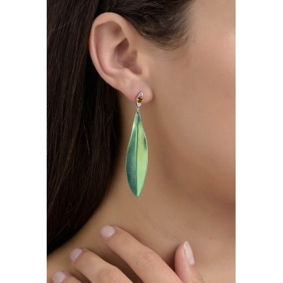 Olive Leaves Titanium Diamond Earrings