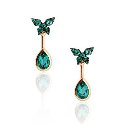 Butterfly Emerald Ear Jacket Earrings