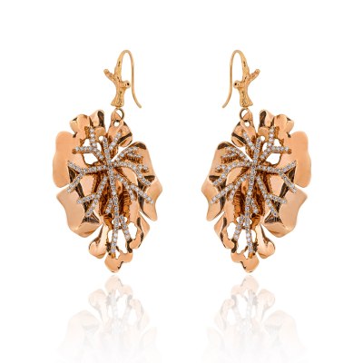 Kessaris-Gold Diamond Maple Leaf Earrings