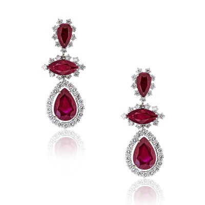 Fancy Cut Ruby and Diamond Earrings