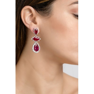 Fancy Cut Ruby and Diamond Earrings