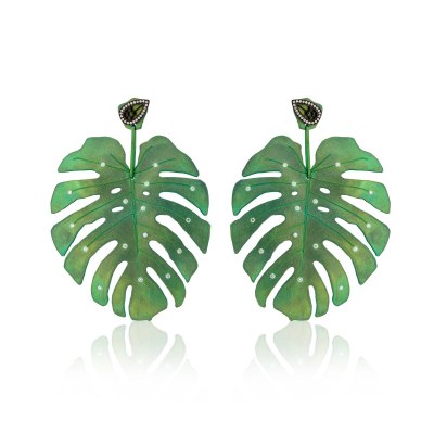 Tropicalia Green Titanium Earrings with Diamond Studs 
