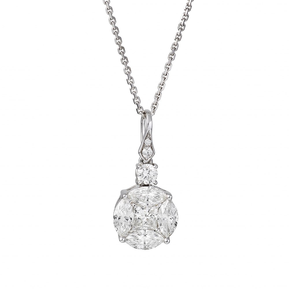 Diamond Cluster Round Pendant Necklace