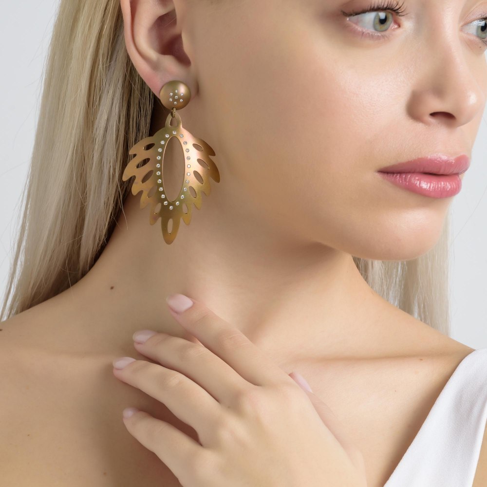 Pluma Rose Gold Titanium Diamond Earrings