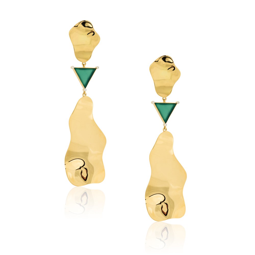 Trigon Chalcedony Gold Long Earrings